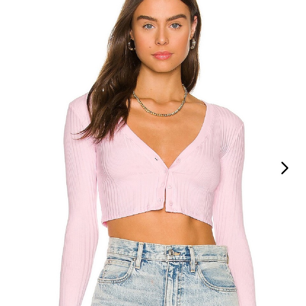 Lovers & Friends Nicola Cropped Cardigan Pink Ribbed